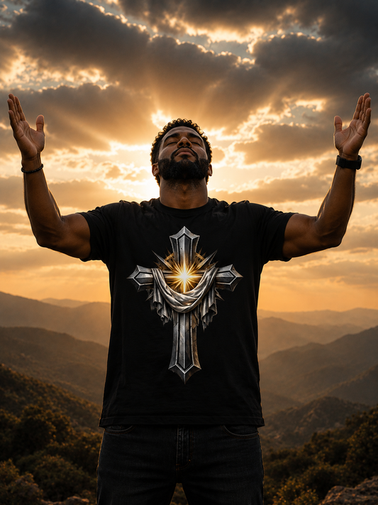 Radiant Titanium Cross – 3D Short-Sleeve Unisex T-Shirt